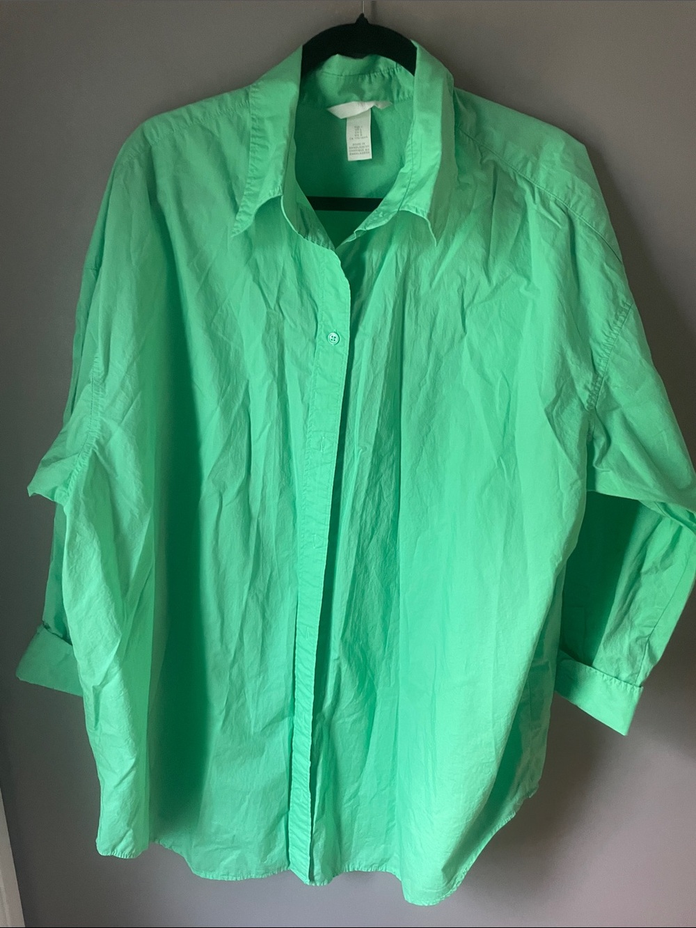 Women Oversized Casual Button-Down Shirt in Mint Green